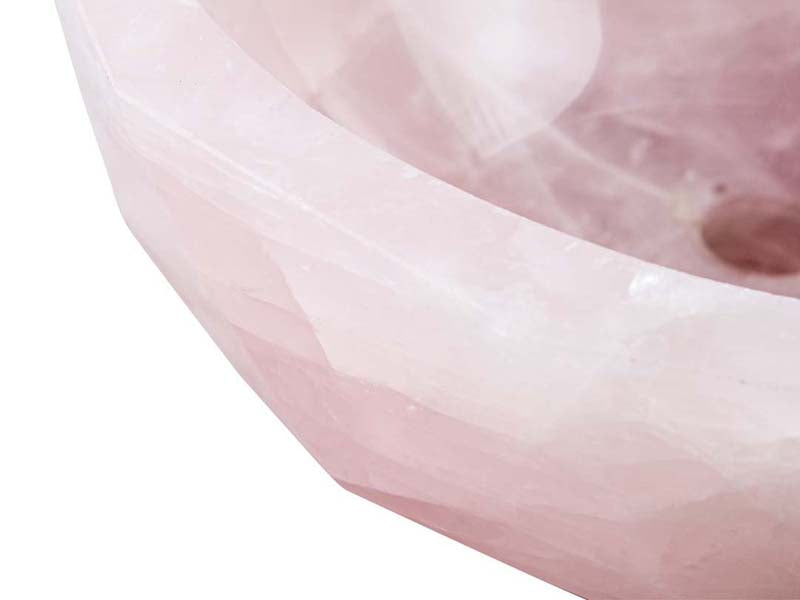 Lavabo Rund, aus Stein, handgefertigt, Rosenquarz